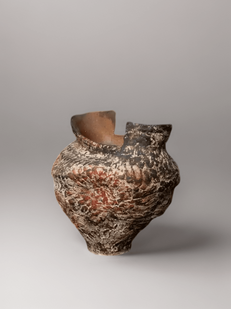 Antique Moroccan Handmade Brown Rustic Ceramic Vase with Rock Texture and Sand Conch Style Decorative Pottery Piece - WonderlandByLilian