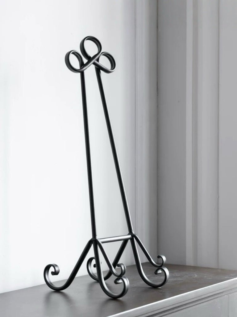 Art Deco Handcrafted French Floor Easel Stand in Black Wrought Iron - WonderlandByLilian