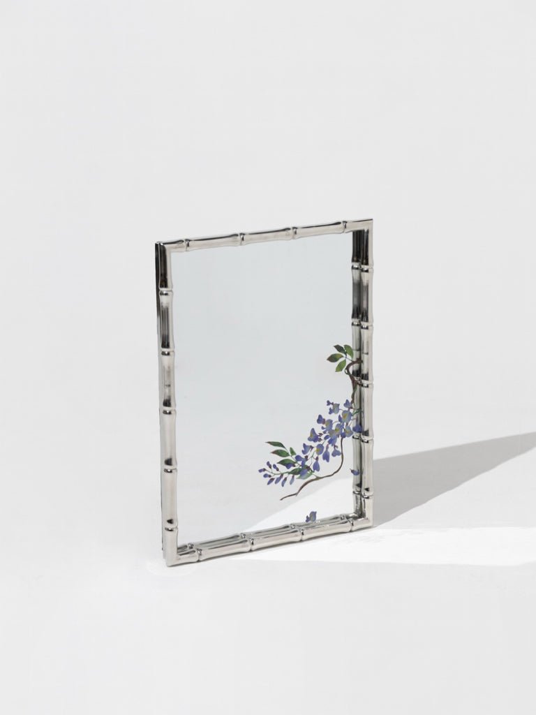 Art Deco Handmade Bamboo - Style Frame Mirror with Hand - Painted Wisteria - WonderlandByLilian