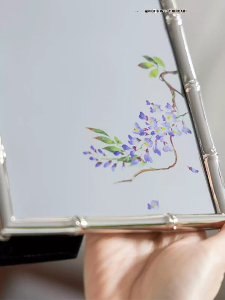 Art Deco Handmade Bamboo - Style Frame Mirror with Hand - Painted Wisteria - WonderlandByLilian