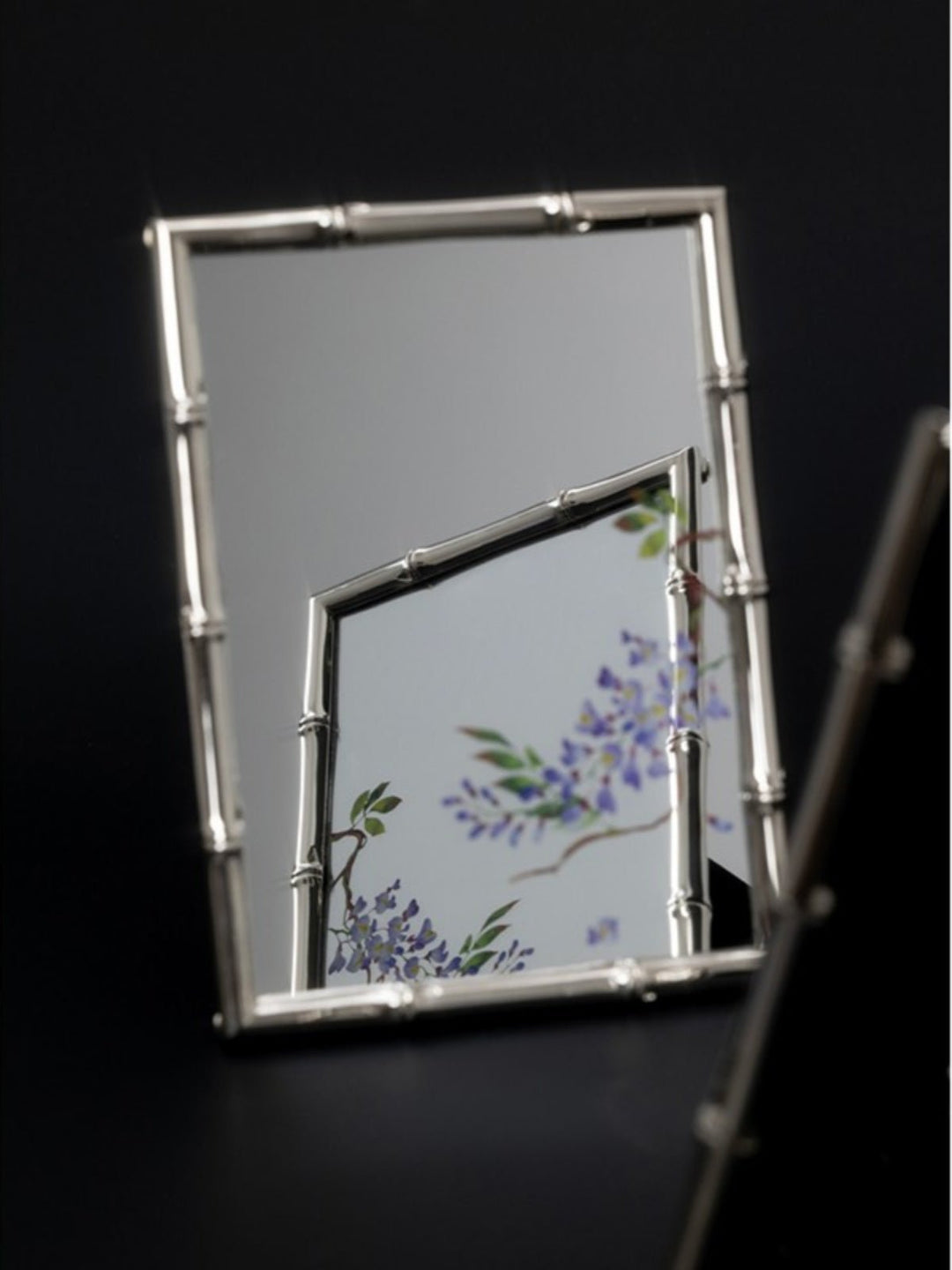 Art Deco Handmade Bamboo - Style Frame Mirror with Hand - Painted Wisteria - WonderlandByLilian