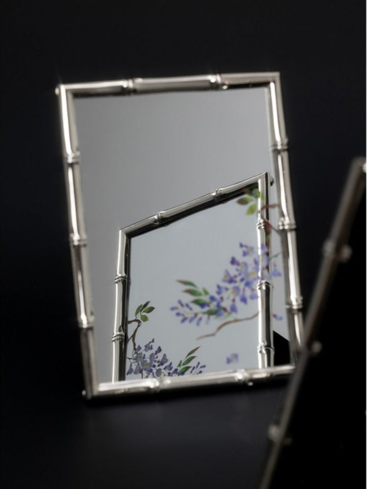 Art Deco Handmade Bamboo - Style Frame Mirror with Hand - Painted Wisteria - WonderlandByLilian