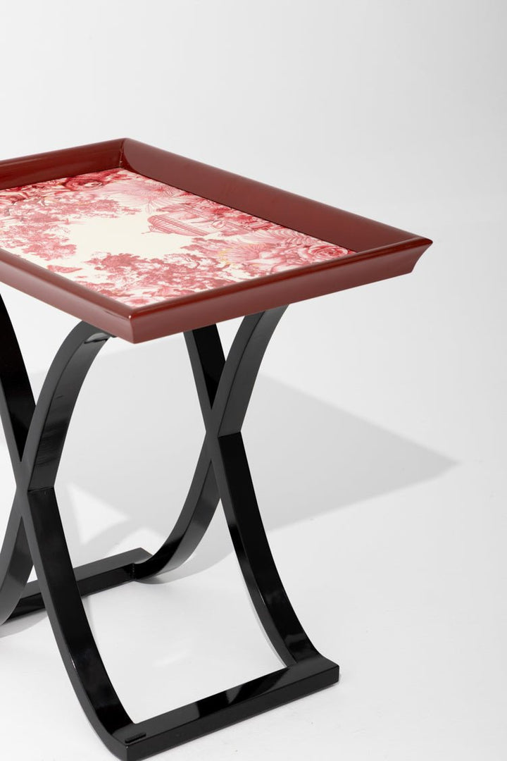 Art Deco Handmade Wooden Side Table with Dior Eden Toile Jungle Motif in Limited Edition Design - WonderlandByLilian