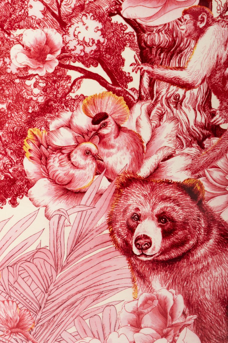 Art Deco Handmade Wooden Side Table with Dior Eden Toile Jungle Motif in Limited Edition Design - WonderlandByLilian