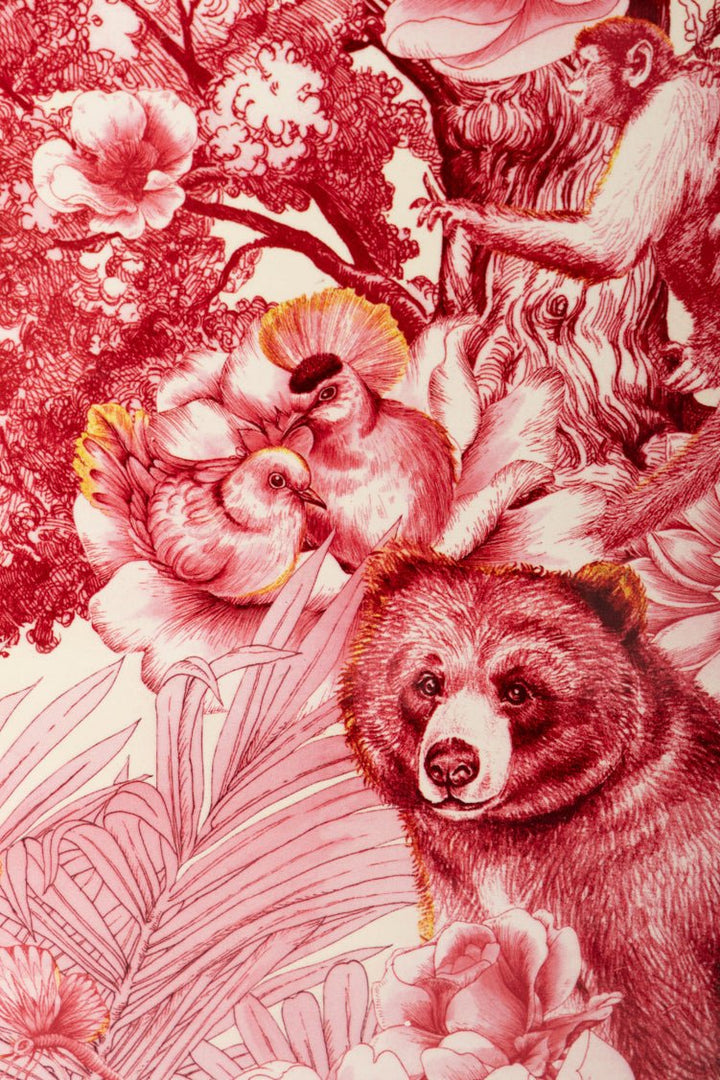 Art Deco Handmade Wooden Side Table with Dior Eden Toile Jungle Motif in Limited Edition Design - WonderlandByLilian
