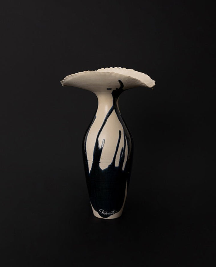 Artistic LA Imported Handcrafted Black and Gold Ceramic Vase with Flowing Glaze Design - WonderlandByLilian