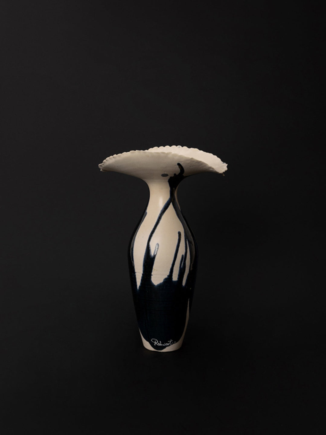 Artistic LA Imported Handcrafted Black and Gold Ceramic Vase with Flowing Glaze Design - WonderlandByLilian