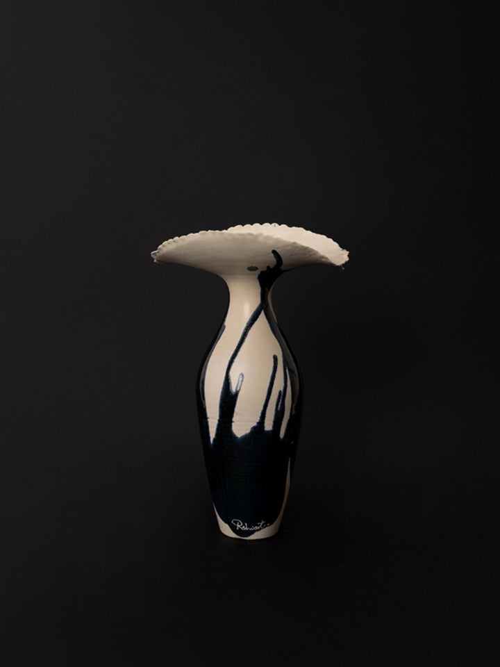 Artistic LA Imported Handcrafted Black and Gold Ceramic Vase with Flowing Glaze Design - WonderlandByLilian