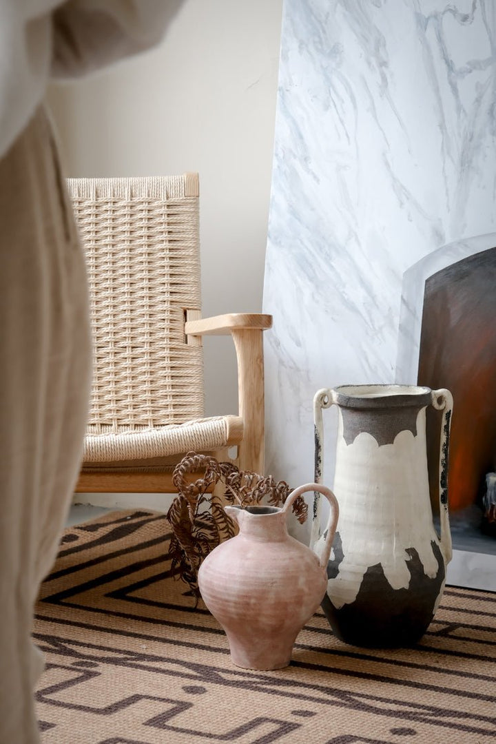 Artistical Handmade Moroccan Black and White Clay Vase with Rustic Minimalist Finish - WonderlandByLilian