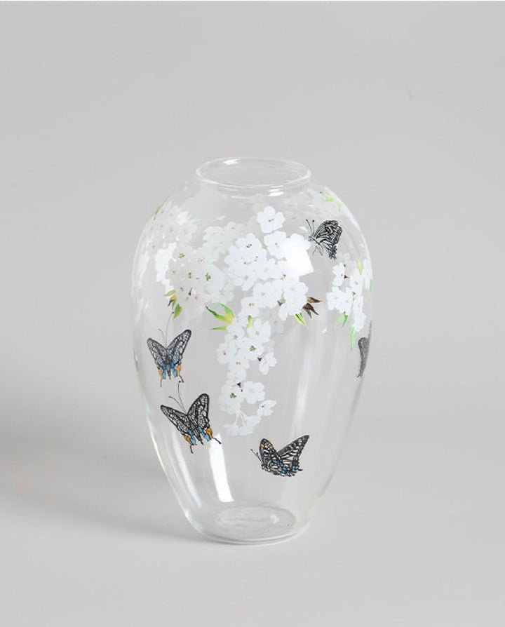Artistical Handmade Peony Glass Murano Vase and Blown Glass Vase with Butterflies in Crystal Finish - WonderlandByLilian