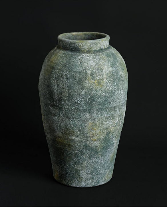 Artistical Moroccan Handmade Berber Clay Vase in Copper Green Wabi - Sabi Style - WonderlandByLilian