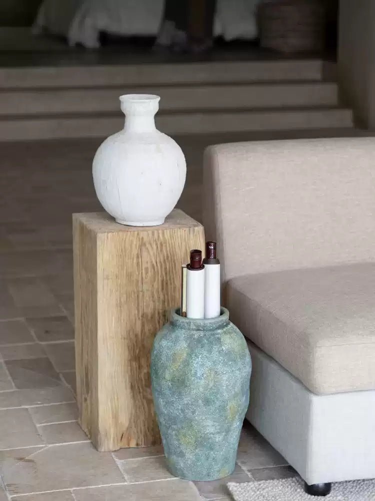 Artistical Moroccan Handmade Berber Clay Vase in Copper Green Wabi - Sabi Style - WonderlandByLilian