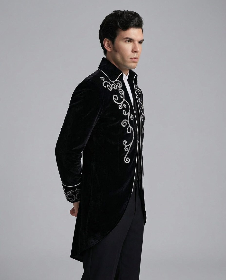 Gothic Palace Embroidered Black Regency Tailcoat Jacket for Men – Vintage Formal Ceremony Coat Tailor Made Plus Size