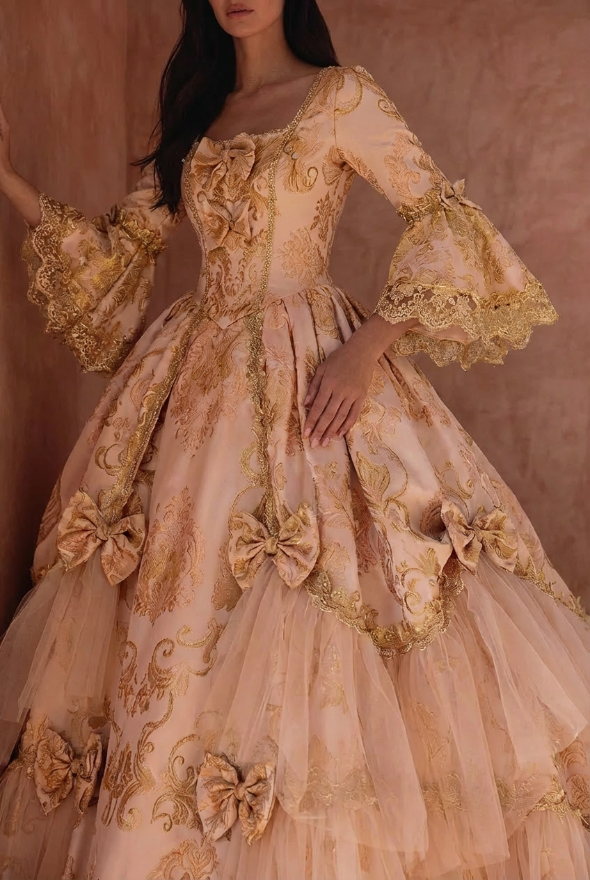 Queen Charlotte Gown European Baroque and Rococo Style Golden Dress wi WonderlandByLilian Queen Charlotte Gown European Baroque and Rococo Style Golden Dress wi WonderlandByLilian