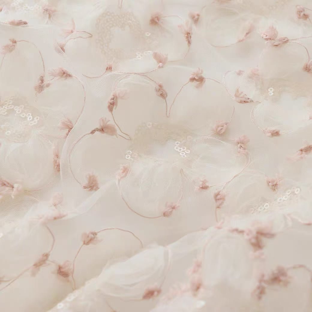 Beautiful Pink and Cream Lace Appliqué with Sequins and Embroidery for Dressmaking - WonderlandByLilian