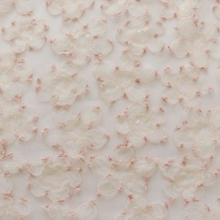 Beautiful Pink and Cream Lace Appliqué with Sequins and Embroidery for Dressmaking - WonderlandByLilian