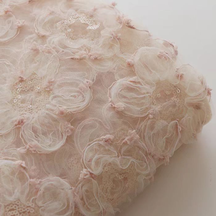 Beautiful Pink and Cream Lace Appliqué with Sequins and Embroidery for Dressmaking - WonderlandByLilian