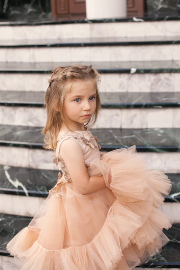 Beige Sleeveless Midi Plus Size Girls Dress Tiana Tutu Gown with 3D Floral Bead Decor for Special Occasions 4Y Beige Sleeveless Midi Plus Size Girls Dress Tiana Tutu Gown with 3D Floral Bead Decor for Special Occasions 4Y
