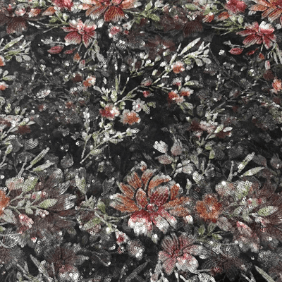 Black 3D Floral Embroidery Lace Fabric with Sequins - WonderlandByLilian