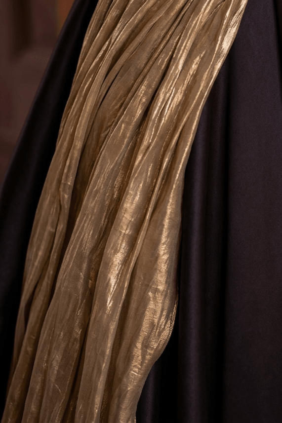 Black and Gold Evening Dress – Off the Shoulder Evening Gown with Draped Satin and Corset Back Plus Size - WonderlandByLilian