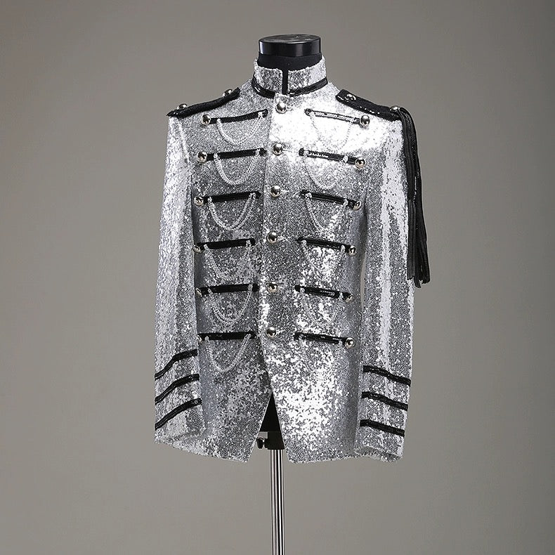 Black and Gold Regency Vintage Menswear - Embroidered Military Jacket for Men Plus Size - WonderlandByLilian