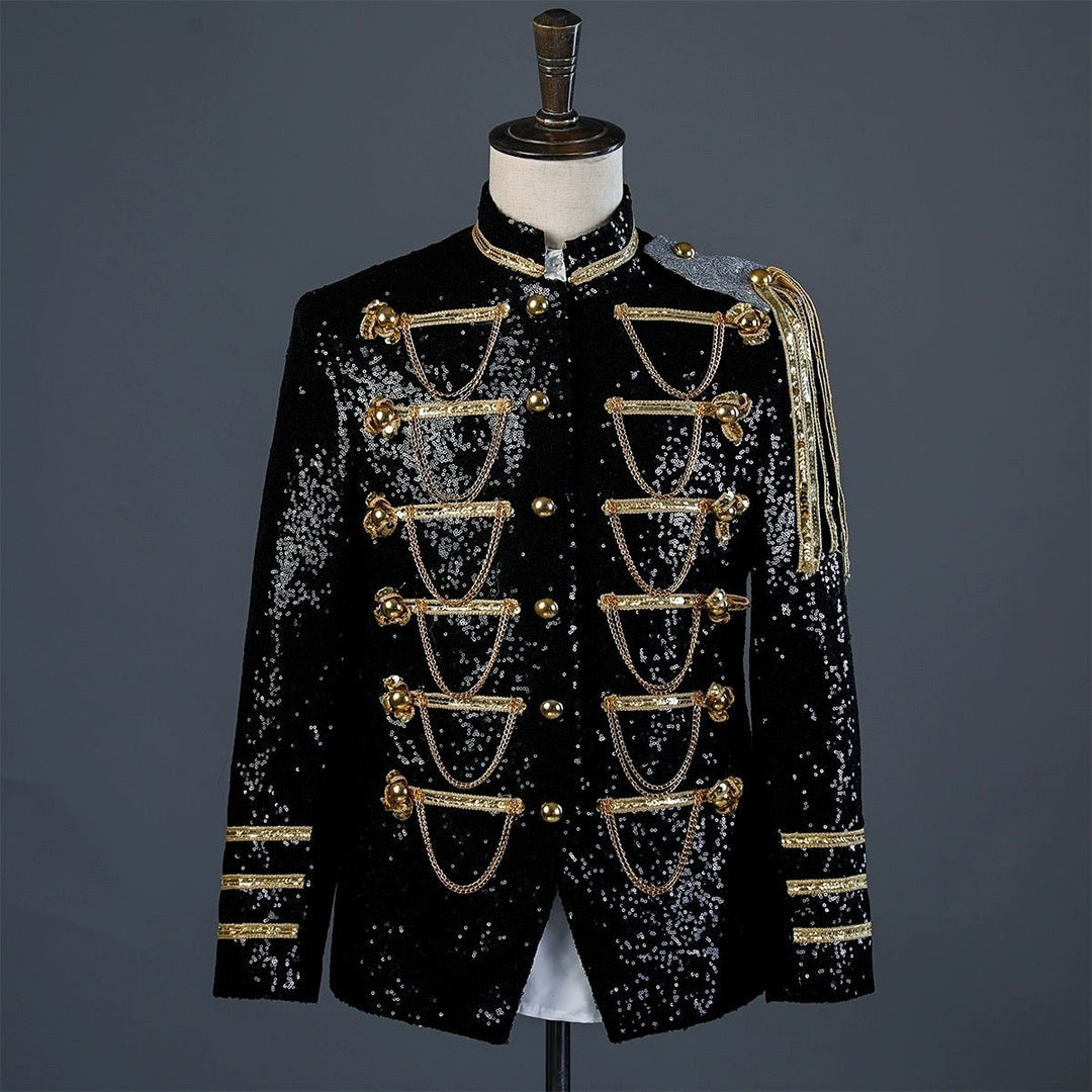Black and Gold Regency Vintage Menswear - Embroidered Military Jacket for Men Plus Size - WonderlandByLilian