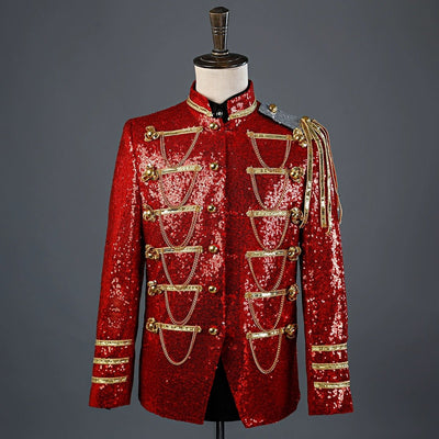 Black and Gold Regency Vintage Menswear - Embroidered Military Jacket for Men Plus Size - WonderlandByLilian