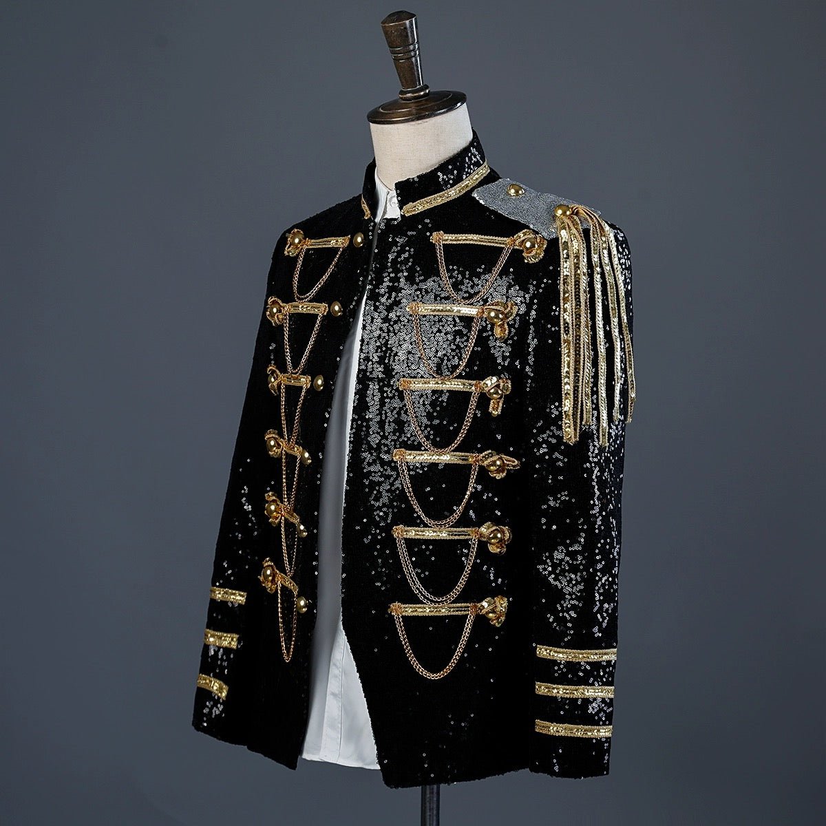 Black and Gold Regency Vintage Menswear - Embroidered Military Jacket for Men Plus Size - WonderlandByLilian