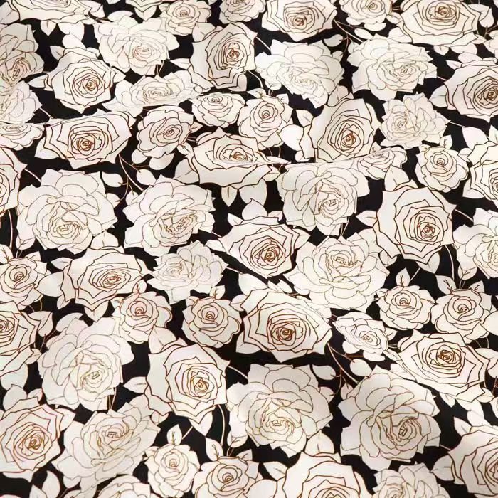 Black and White Floral Rose Printed Cotton Fabric for Dresses and Shirts - WonderlandByLilian