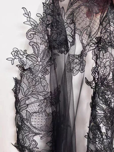 Black Floral Lace Embellished Veil - Enchanting Cathedral Veil - WonderlandByLilian