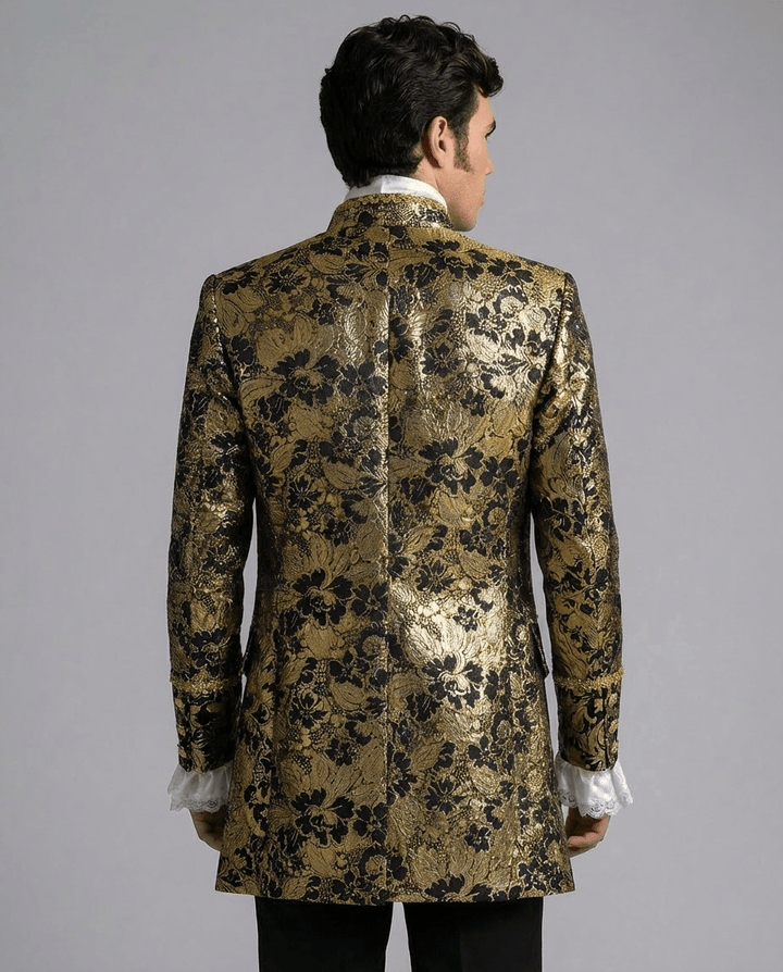 Black Gold Baroque Jacquard Regency Jacket for Men – Gothic Palace Formal Tailored Coat Plus Size - WonderlandByLilian