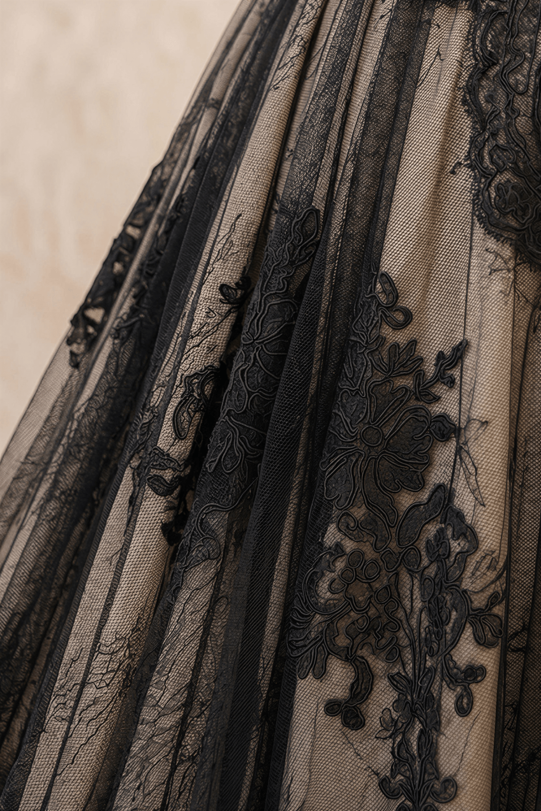 Black Gothic Lace Embroidery Wedding Dress – High Neck Long Sleeve Corset Bridal Gown Plus Size - WonderlandByLilian
