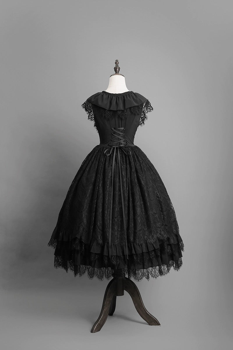 Black Gothic Lolita Ball Gown - Victorian-Inspired Layered Tulle Ruffl WonderlandByLilian Black Gothic Lolita Ball Gown - Victorian-Inspired Layered Tulle Ruffl WonderlandByLilian