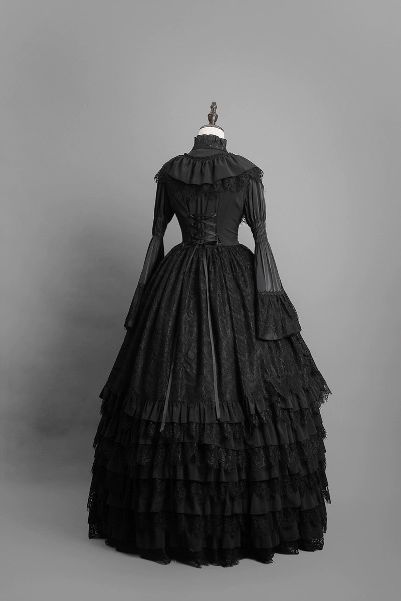 Black Gothic Lolita Ball Gown - Victorian - Inspired Layered Tulle Ruffle Dress Plus Size - WonderlandByLilian