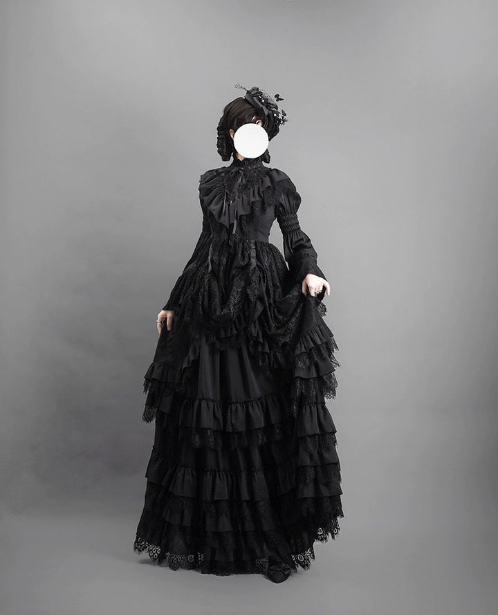 Black Gothic Lolita Ball Gown - Victorian - Inspired Layered Tulle Ruffle Dress Plus Size - WonderlandByLilian