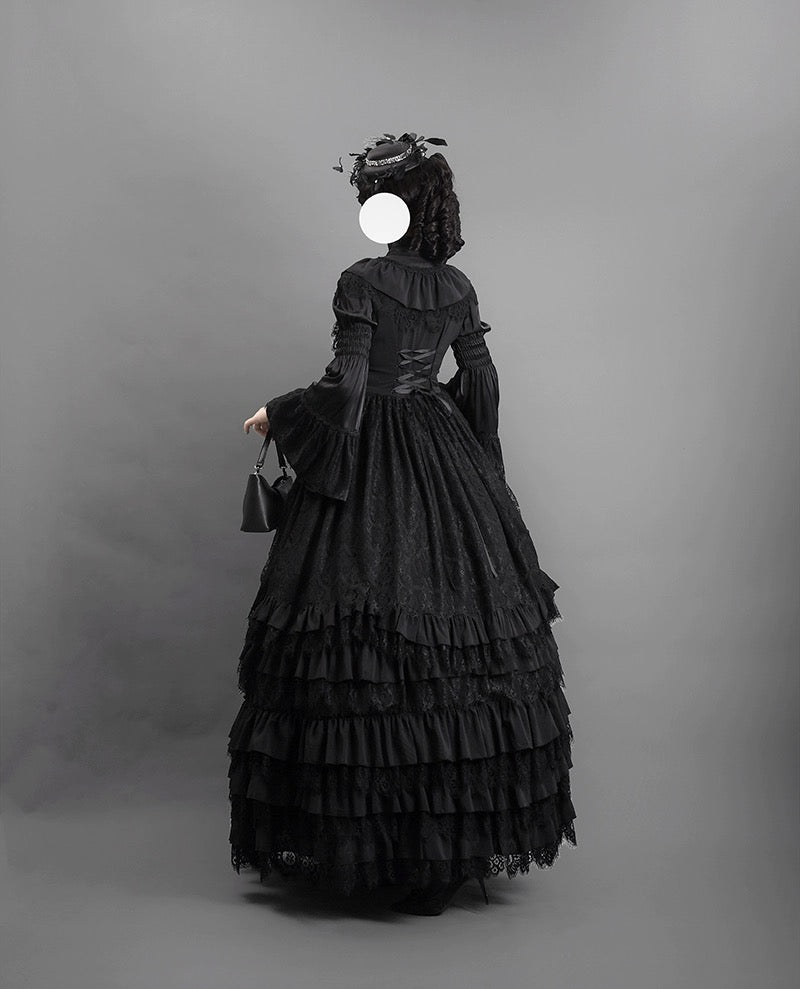 Black Gothic Lolita Ball Gown - Victorian - Inspired Layered Tulle Ruffle Dress Plus Size - WonderlandByLilian