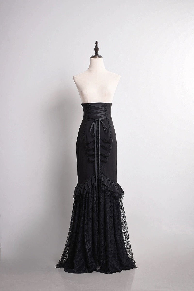 Black Gothic Lolita Dress with Lace - Gothic Mermaid Prom Dress with Corset Plus Size Size 24W / Black Black Gothic Lolita Dress with Lace - Gothic Mermaid Prom Dress with Corset Plus Size Size 24W / Black