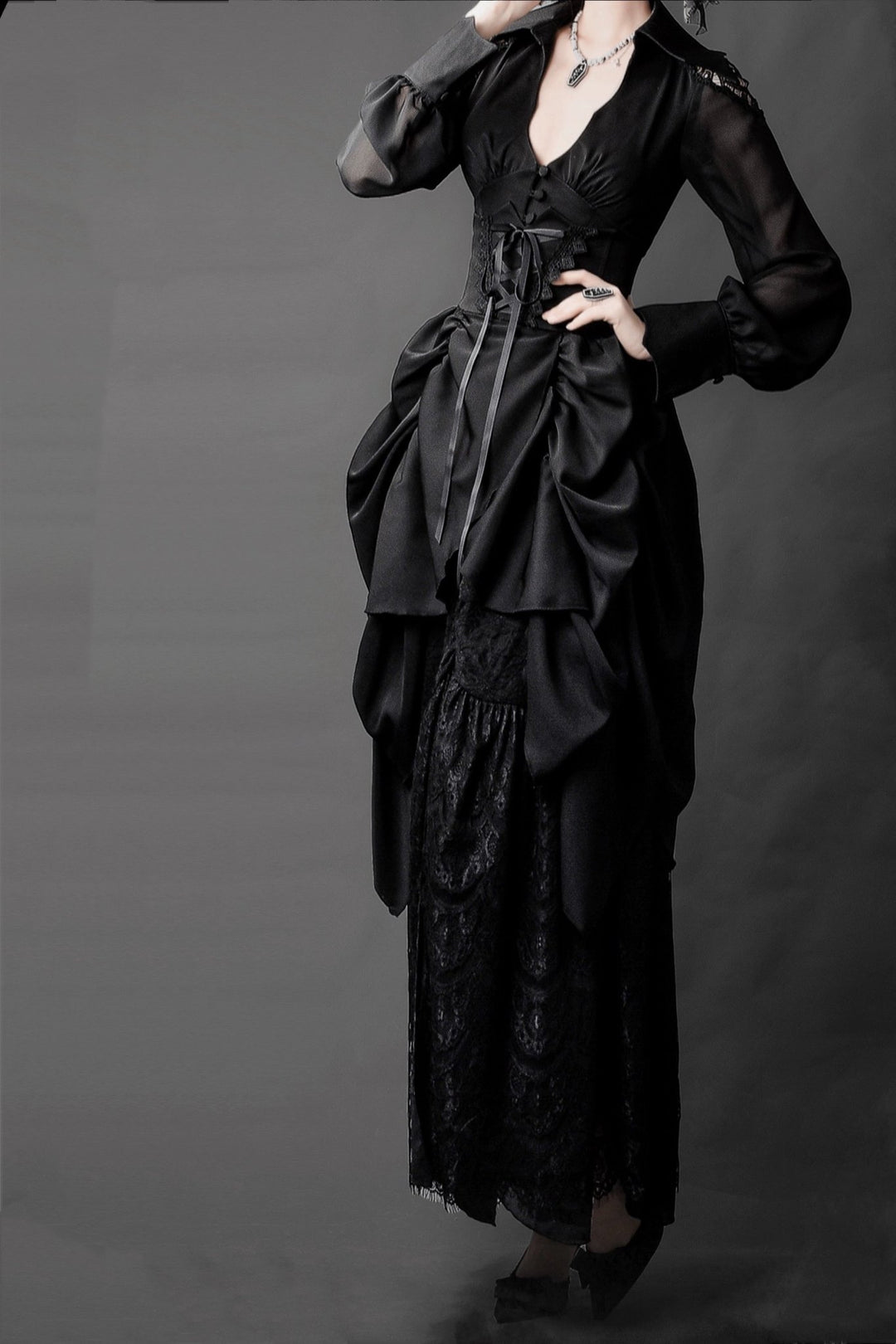 Black Gothic Lolita Prom Dress with Corset