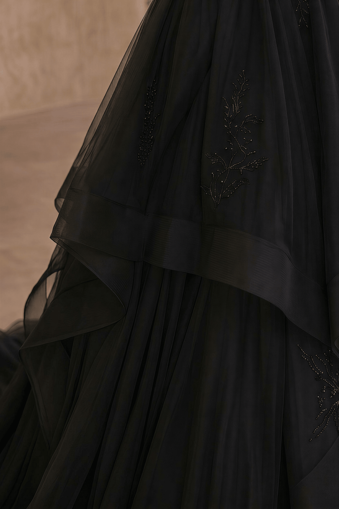 Black Gothic Tulle Wedding Dress – Corset Layered Bridal Gown Plus Size - WonderlandByLilian