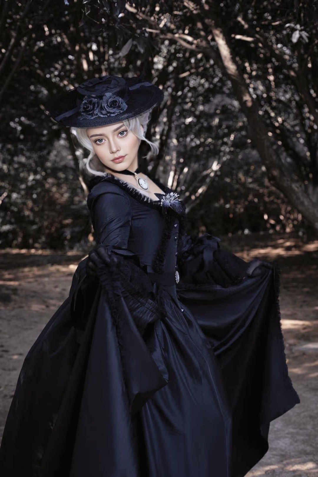 Black Gothic Victorian Ball Gown with Belted Elegance - Rococo Style Dress with Timeless Grace Plus Size
