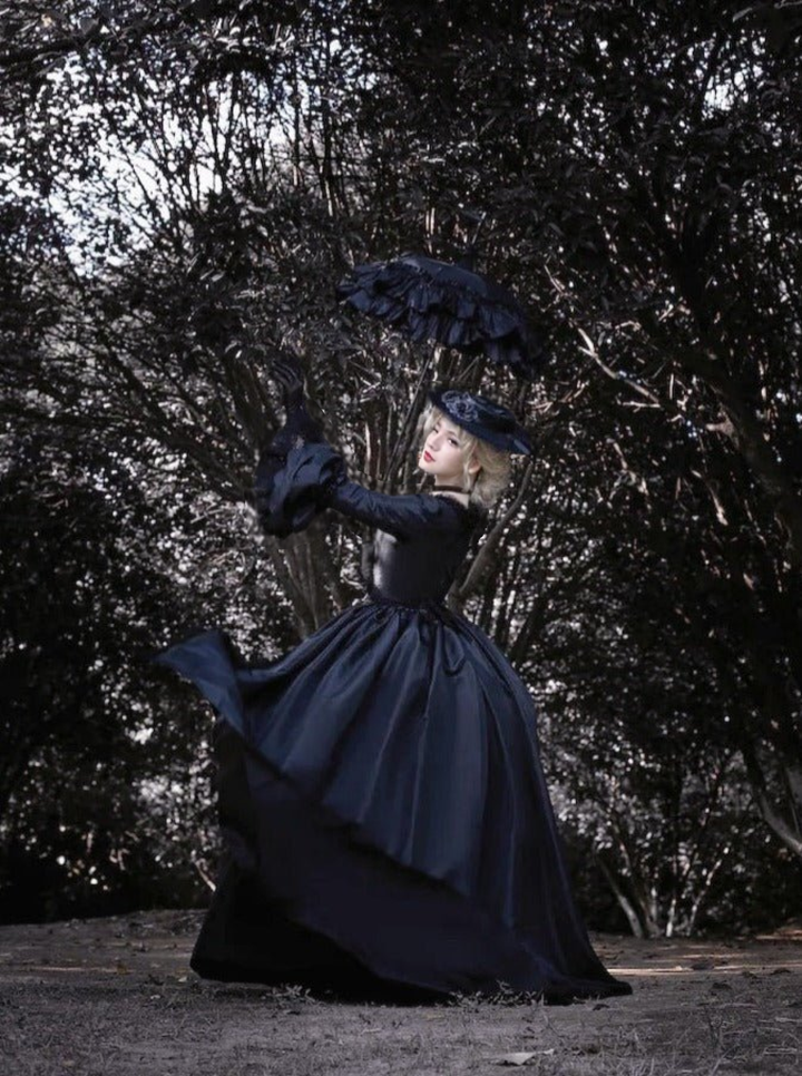 Black Gothic Victorian Ball Gown with Belted Elegance - Rococo Style Dress with Timeless Grace Plus Size