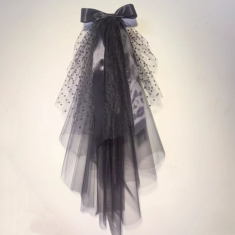 Black Gothic Wedding Veil with Polka Dot Ribbon and Lace Detail - Luxury Bridal Accessory - WonderlandByLilian