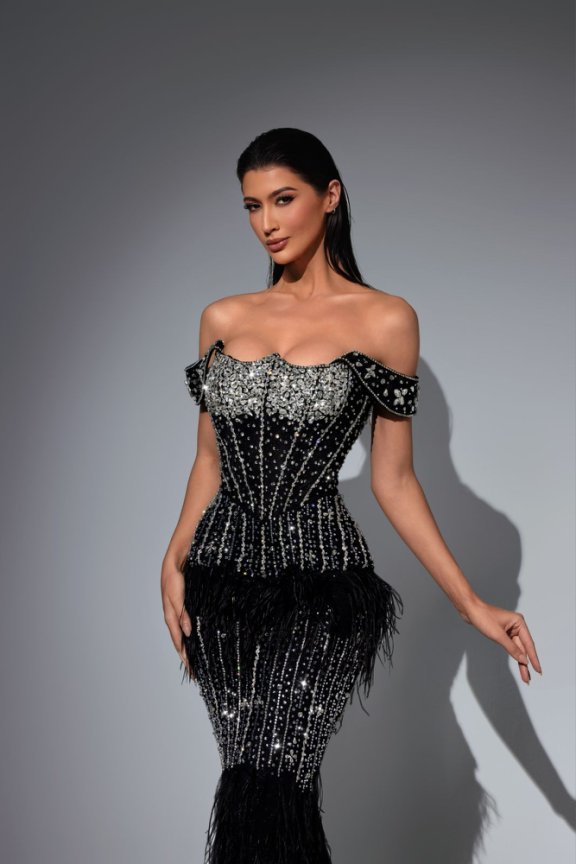 Black Sequin and Feather Dress – Glitter Maxi Dress - Sequins Evening Gown Plus Size - WonderlandByLilian