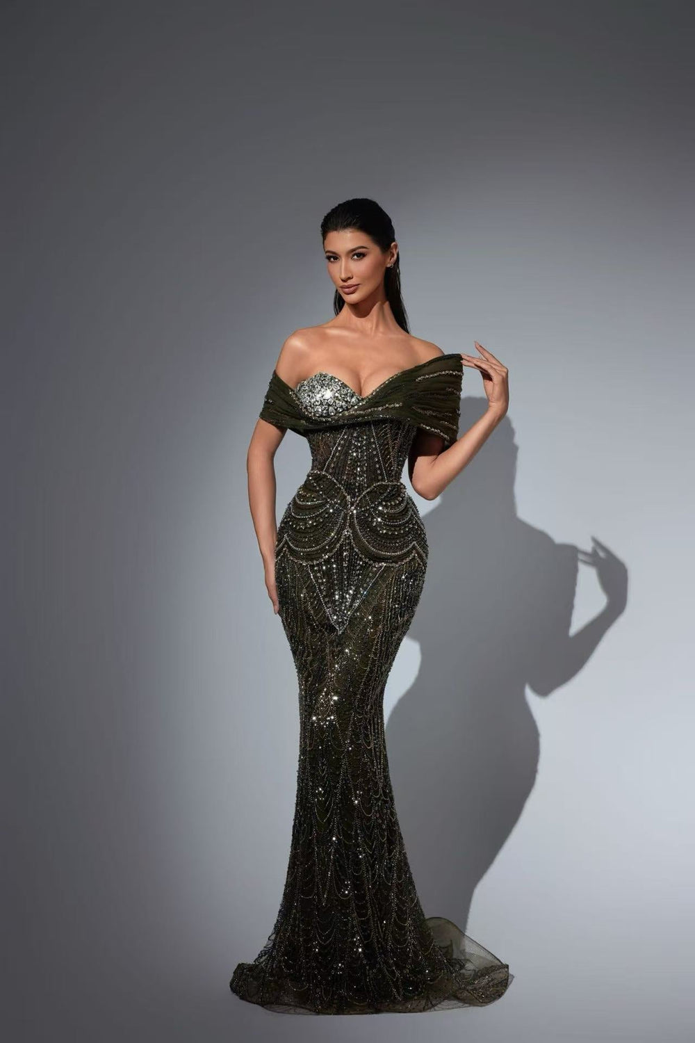 Black Sequin Ball Gown with Embellished Bodice – Champagne Dress for Wedding Guest Plus Size - WonderlandByLilian