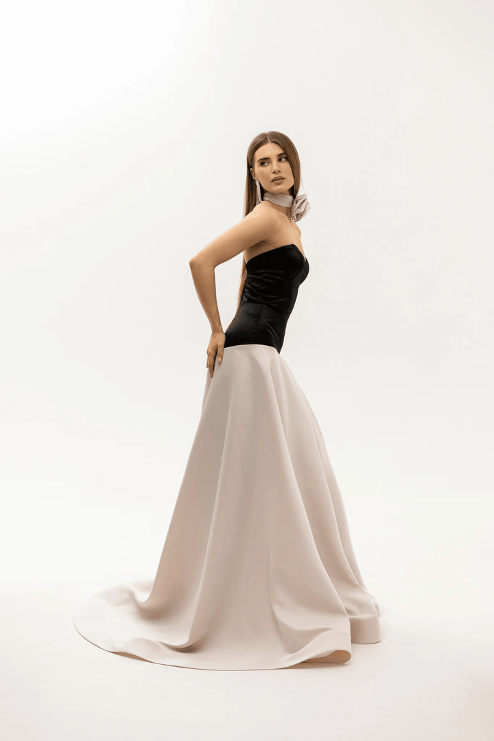 Black Strapless Gown - Carpet Dress with Strapless Bodice – Convertible Evening Gown with Removable Skirt and Front Slit Plus Size - WonderlandByLilian