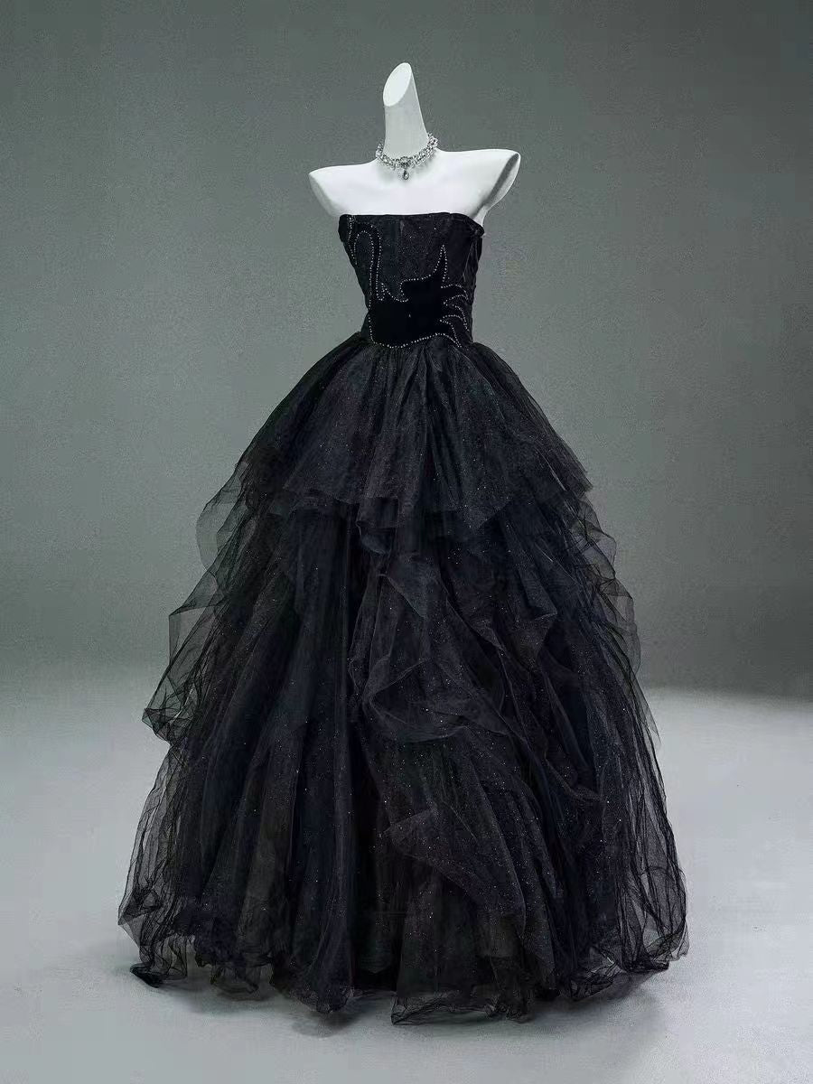 Gothic Black Tulle Off-the-Shoulder Evening Gown with Sparkling Detail WonderlandByLilian Gothic Black Tulle Off-the-Shoulder Evening Gown with Sparkling Detail WonderlandByLilian