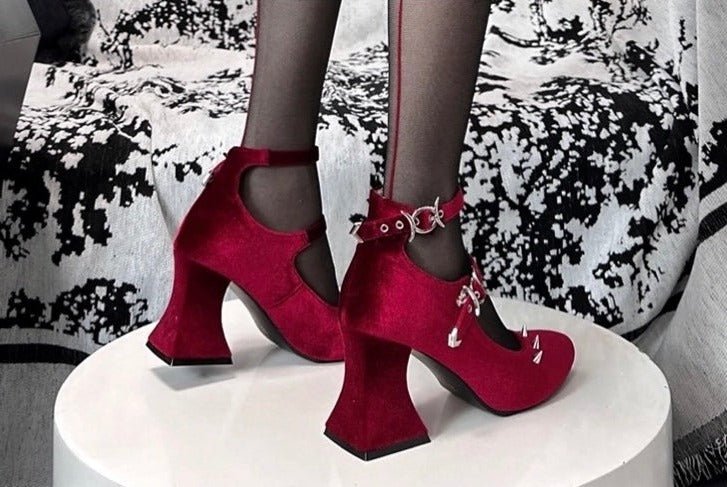 Black Velvet Gothic Heels with Buckle Gothic Shoes Heels
