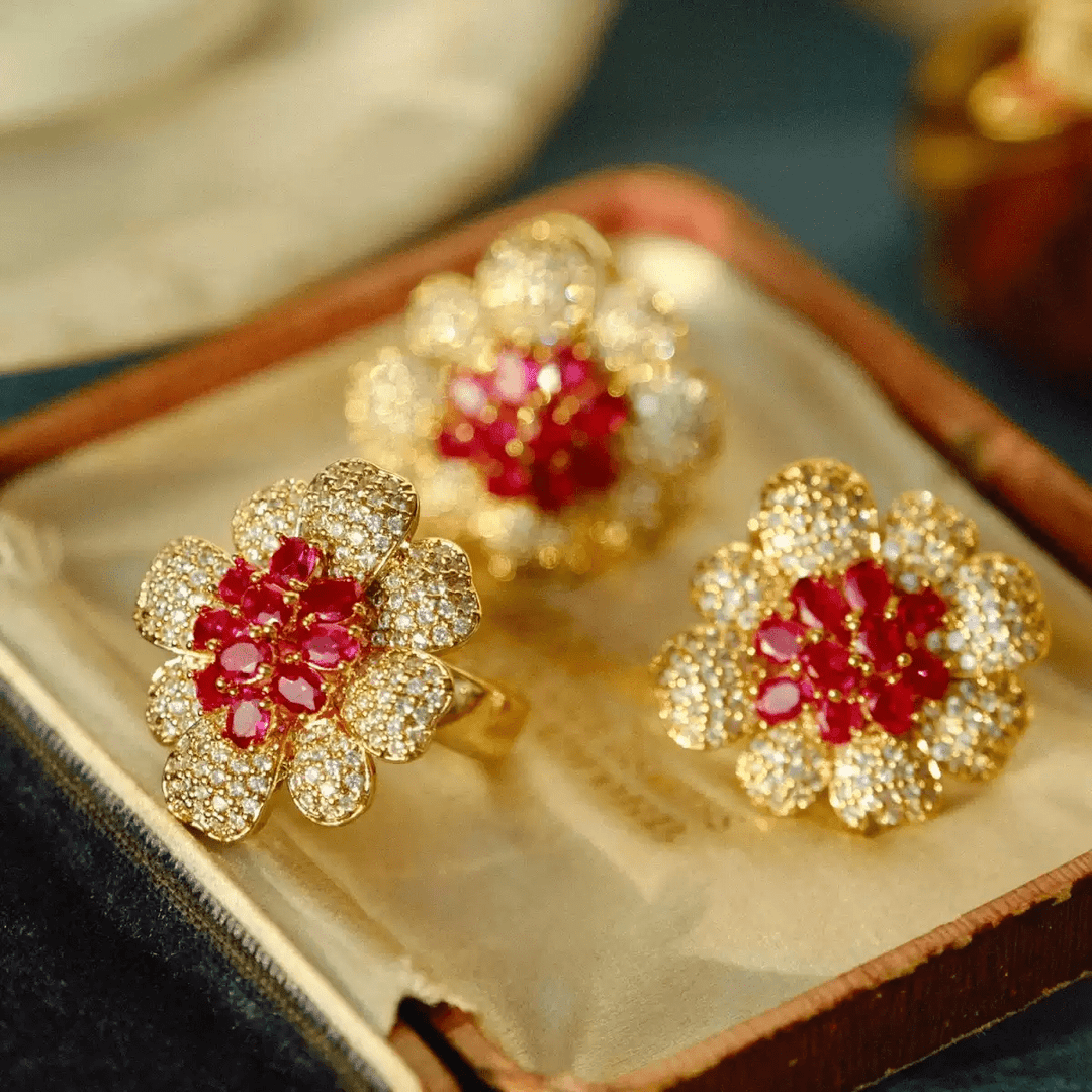 Bloom of Ruby Dreams – Vintage Floral Ring - Ruby Begonia - WonderlandByLilian