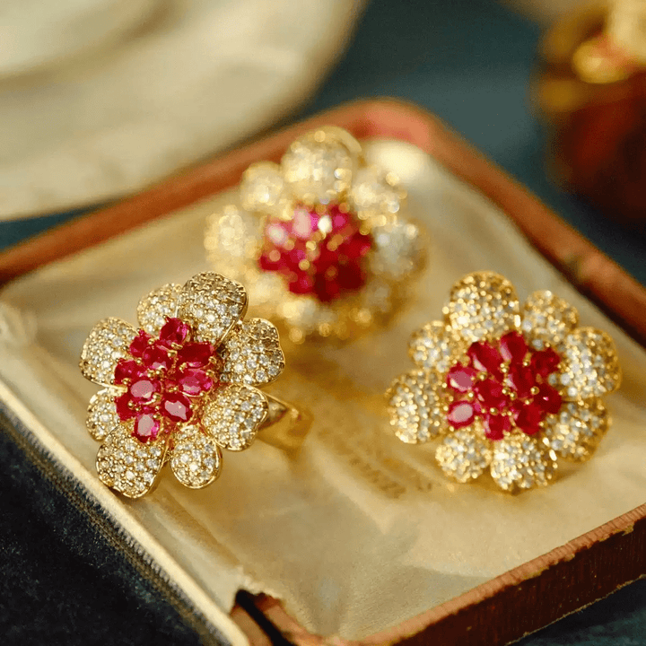 Bloom of Ruby Dreams – Vintage Floral Ring - Ruby Begonia - WonderlandByLilian