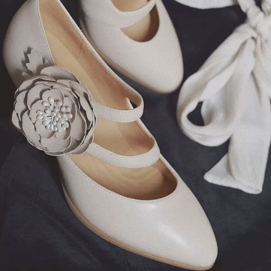 "Blooming Grace" – Handmade Vintage Mary Jane Wedding Heels - WonderlandByLilian